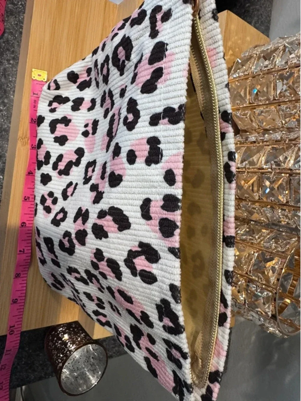 Pink Leopard Corduroy Cosmetic Bag / Travel Pouch